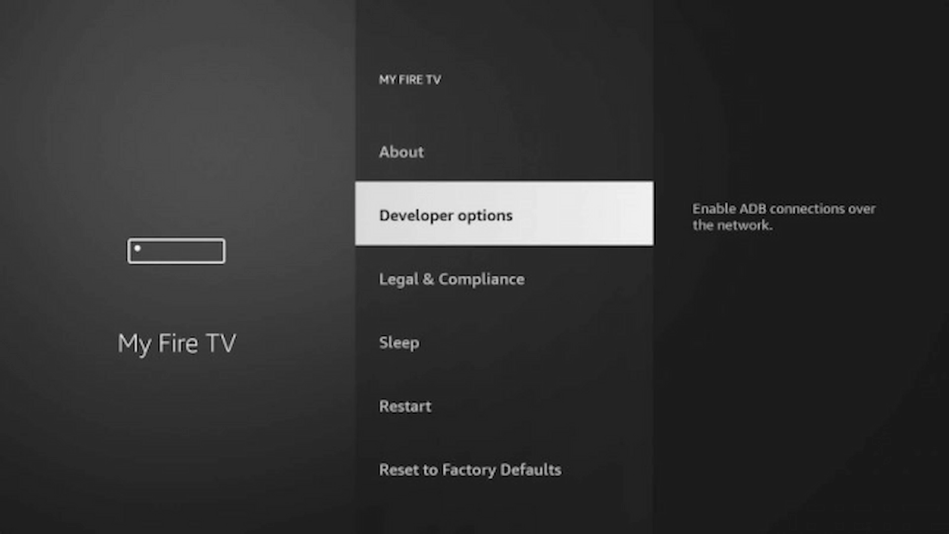 Developer Options highlighted on Firestick